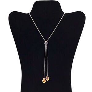 L + D Lariat Necklace Golden Yellow Gem Silver Tone Chain Fashion Jewelry
